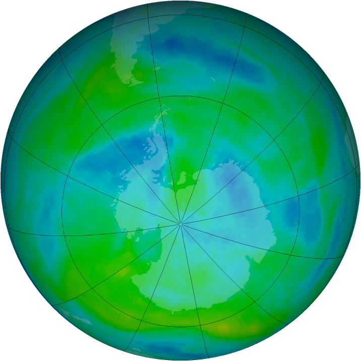 Antarctic ozone map for 09 March 1992